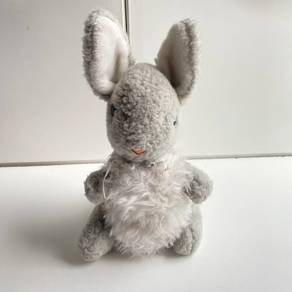 Vintage Eden Toys Rabbit Plush Gray Bunny Stuffed Animal Easter Blue Eyes‎ 12in